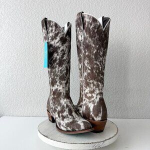 Lane Plain Jane Cowhide Cowboy Boots Tall Brown Western Hair on Hide Womens 9.5